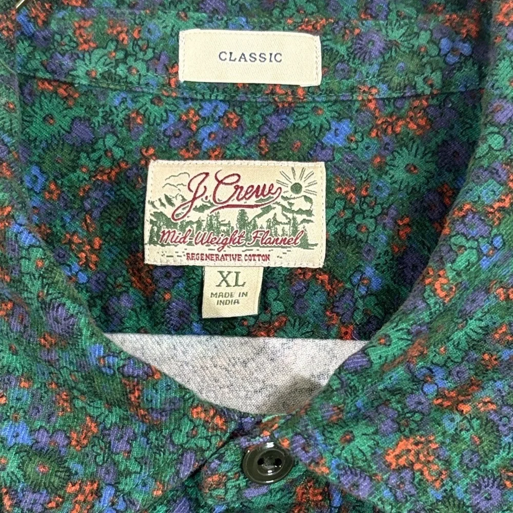 J.Crew Men’s Midweight Flannel Workshirt Green Floral XL Classic